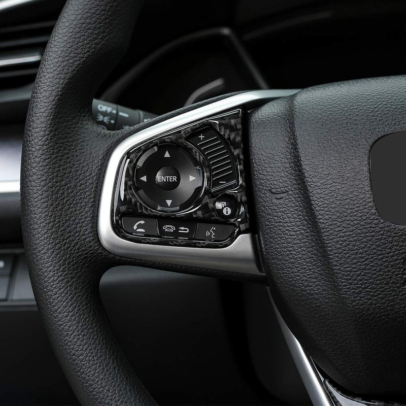 ثينيس Thenice لـ 10th Gen Civic من ألياف الكربون الحقيقية غطاء عجلة القيادة الزخارف الداخلية عجلة زر ملصق لهوندا سيفيك 2021 2020 2019 2018 2017 2016 CR-V 2017-2022 - Image 4